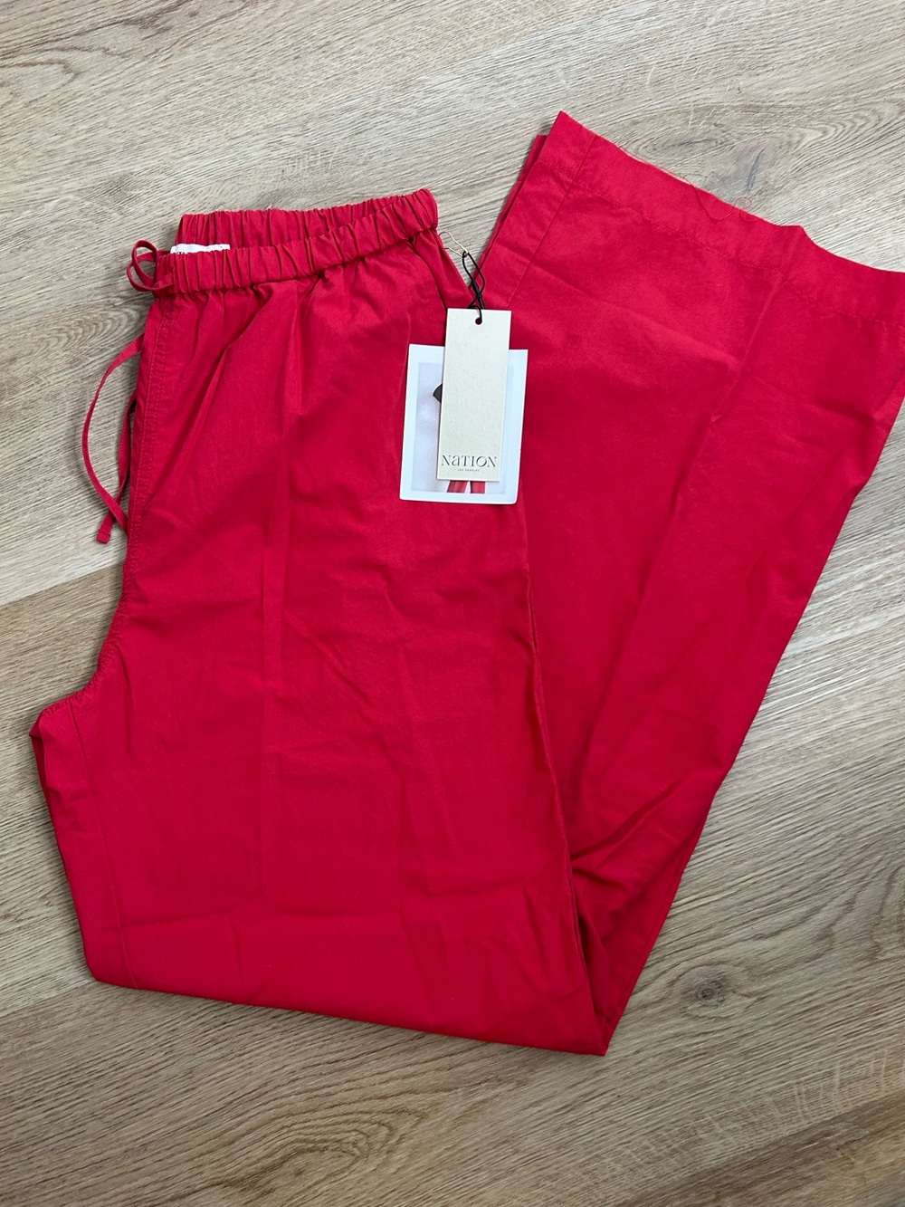 NWT Nation LA 100% Pima Cotton Poplin Lucia Drawstring Pant in Heartbeat Red